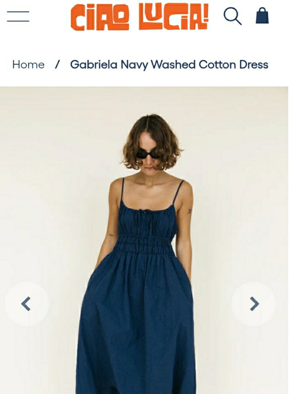 Ciao Lucia Navy Washed Cotton Maxi Dress with Spaghetti Straps
